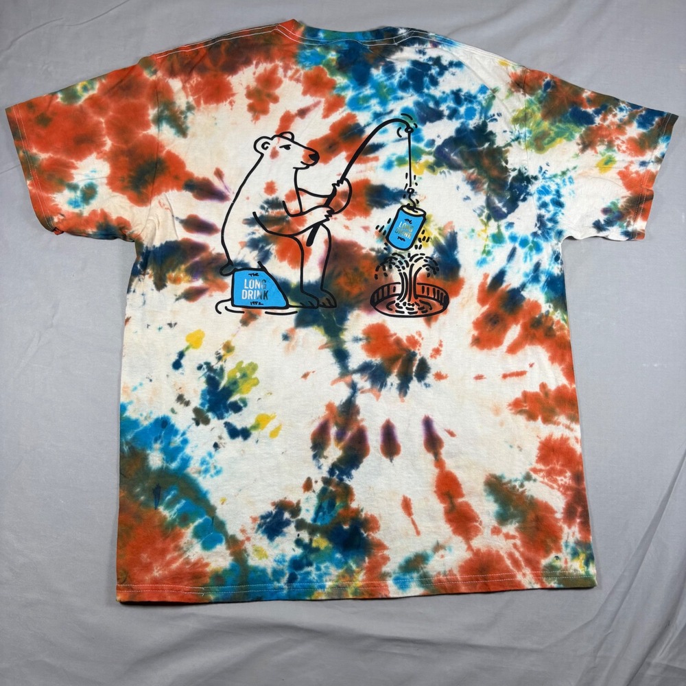 Finnish Long Drink Tie Dye Polar Bear Fishing Graphic T-Shirt Mens Large L